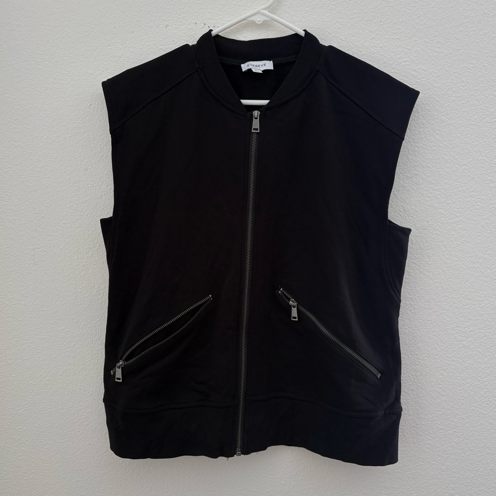 Evereve Black Zip-Front Sleeveless Bomber Vest Size Large